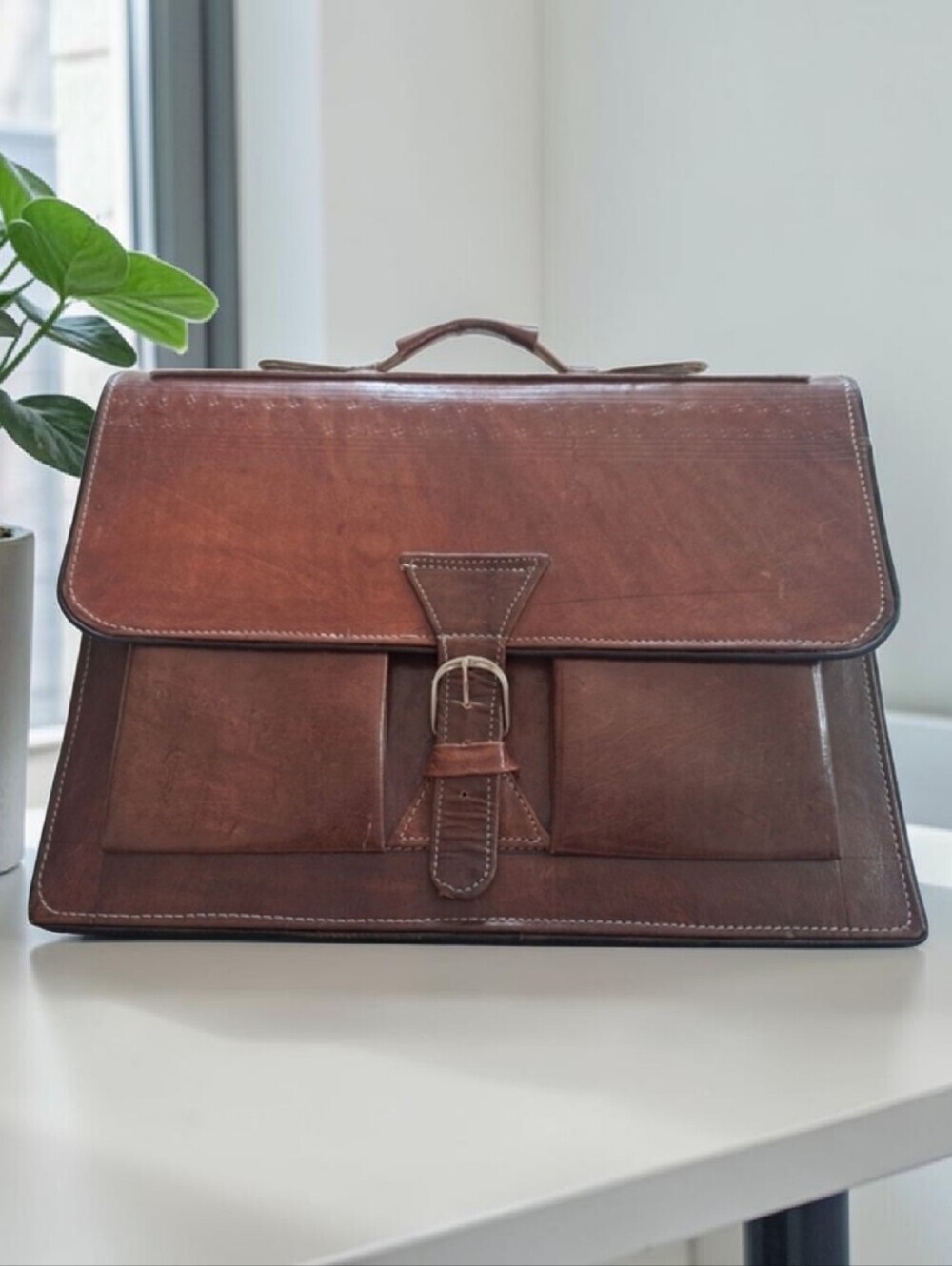 Vintage handmade leather briefcase multi pockets Made in Burkina Fasi bag Unisex